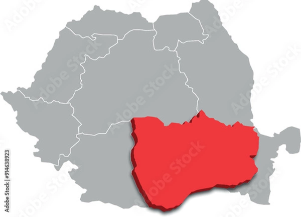 Fototapeta muntenia map ADMINISTRATIVE DIVISIONS of ROMANIA 3d isometric map
