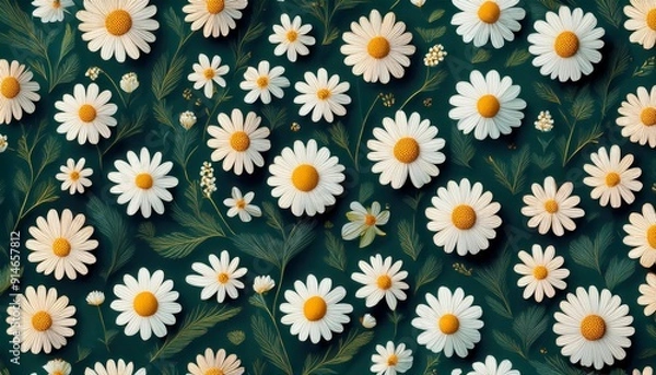 Fototapeta Daisy floral pattern. Seamless pattern.  website design, mobile app, wallpaper, textile, etc. Generated image