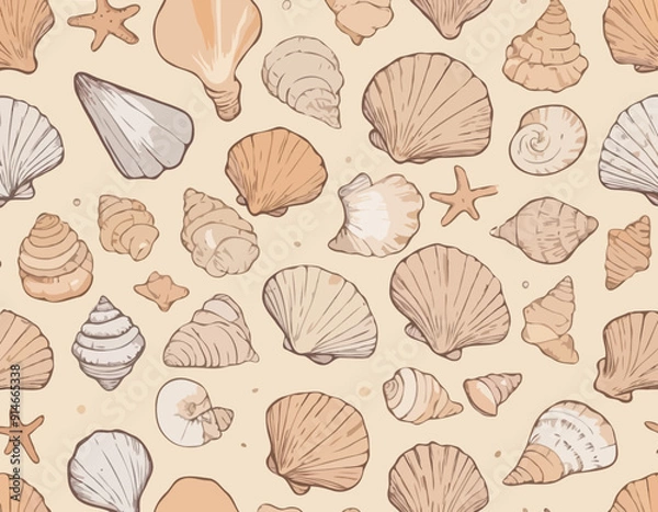 Fototapeta Seashell sea vector isolated hand drawing sketch beige 
