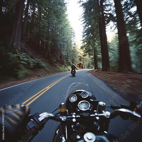Obraz Motorcyclist Riding Through Trees: POV Perspective