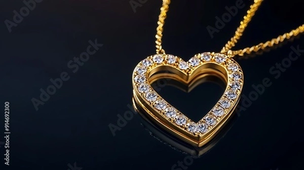 Fototapeta Isolated gold heart necklace with diamonds and chain : Generative AI