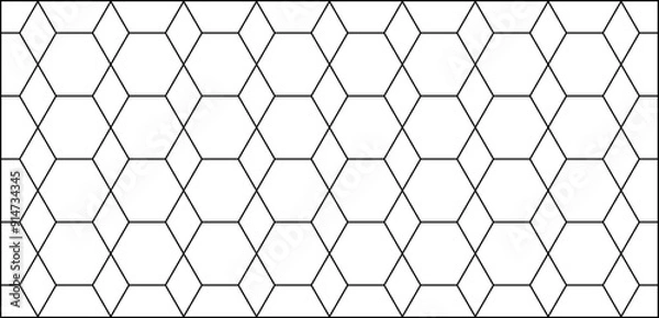 Fototapeta Seamless geometric pattern. Black and white abstract background with hexagons, rhombuses, lines.