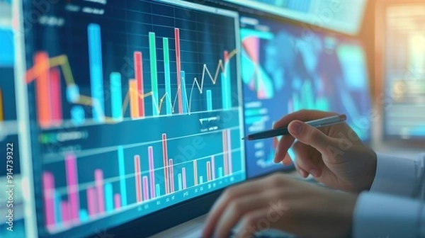 Obraz Analyzing data charts on a computer screen