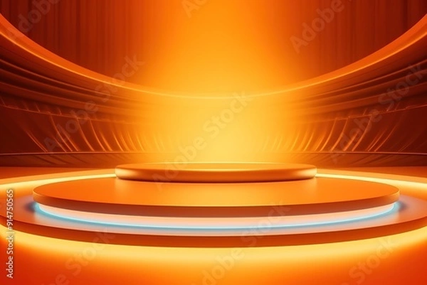 Obraz Abstract orange background with a glowing circular platform.