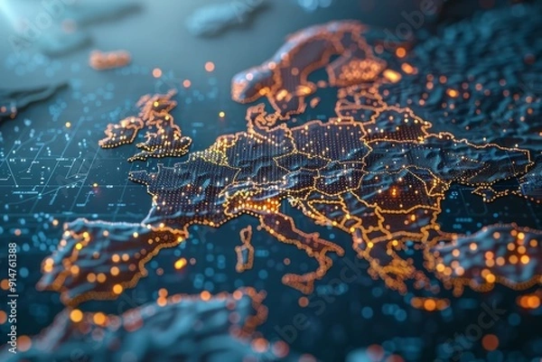 Fototapeta Ai powered global network  western europe focus for big data transfer and cyber technology exchange