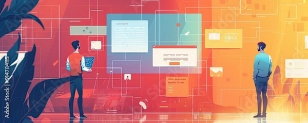 Fototapeta User engagement, interactive content, flat design illustration