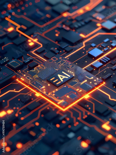 Fototapeta electronic circuit board with AI chip processor