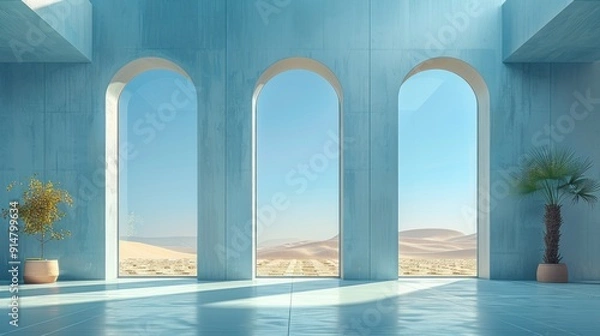Fototapeta Minimalist and modern illustration of a large window with curtains facing the wall. creates a sense of depth and perspective. window in the a minimalist interior architecture