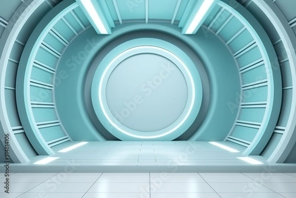 Obraz Futuristic interior with circular elements and glowing lights.