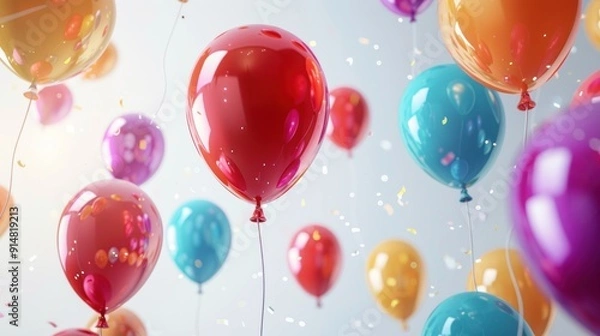 Fototapeta Colorful Balloons and Confetti Floating in the Air