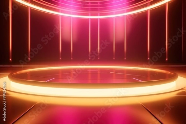 Obraz Futuristic product display with glowing neon light.