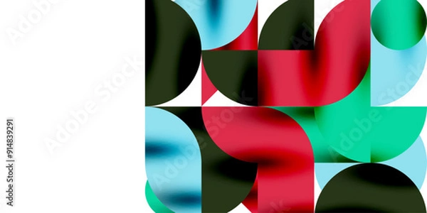 Fototapeta Shadow effect shiny circles and round triangles geometric modern art. Vector Illustration For Wallpaper, Banner, Background, Card, Book Illustration, landing page