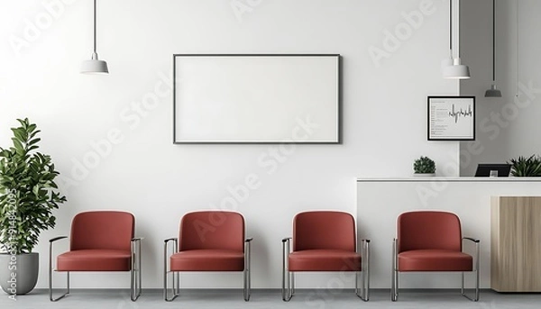 Fototapeta Minimalist Waiting Room Design with Red Armchairs
