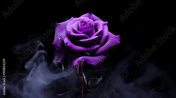 Fototapeta purple rose with smoke on black background
