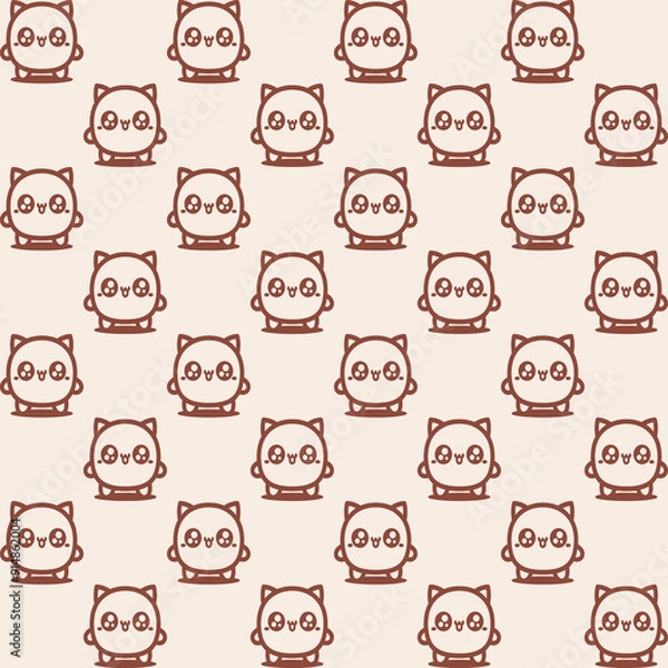 Fototapeta Cute cartoon kawaii pattern on brown background. Seamless design for fabric, wallpaper, and children's products.