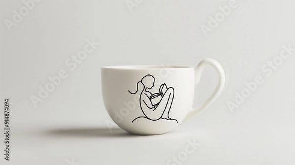 Fototapeta Minimalistic illustration of a stick figure reading in a coffee cup