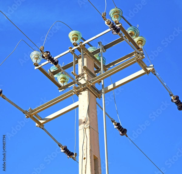 Obraz   utility pole in africa morocco energy and distribution pylon