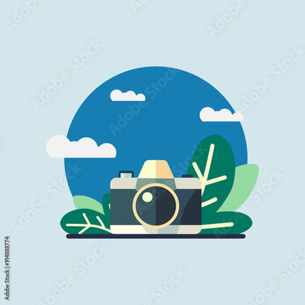 Obraz Flat Style Digital Camera With Nature Background Suitable for World Photography Celebration