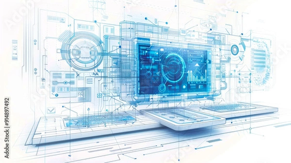 Fototapeta Server Virtualization Concept - Partitioning of Central Physical Server into Smaller Virtual Servers to Maximize Computing Resources