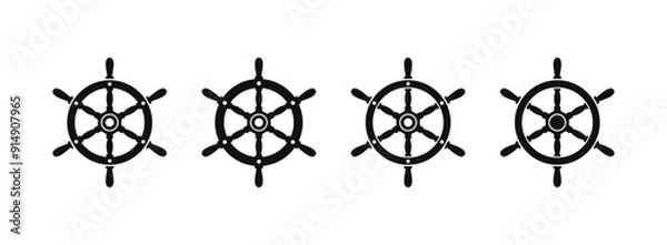 Obraz Ship steering wheel set. Boat steering wheels. Vector
