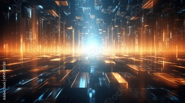 Obraz Abstract futuristic background with a focus on metallic textures, 