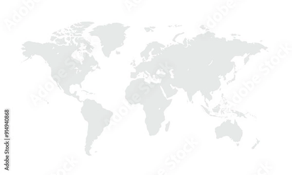 Fototapeta World map Grayscale,isolated on white background for website layouts,background,education, precise,customizable,Travel worldwide,map silhouette backdrop,earth geography, political,reports.