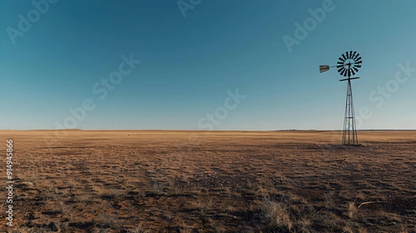 Obraz Windmill in a Vast, Dry Landscape - Photo