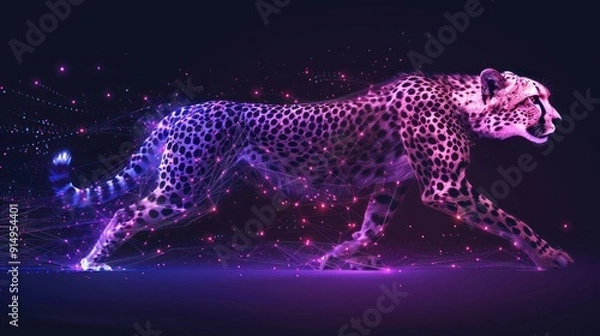 Fototapeta Digital Cheetah: A Neon Burst of Speed and Grace