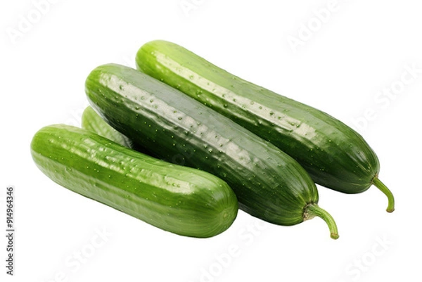 Obraz Freshly Harvested Green Cucumbers Gathered From the Garden on a Sunny Afternoon on Transparent PNG Background.