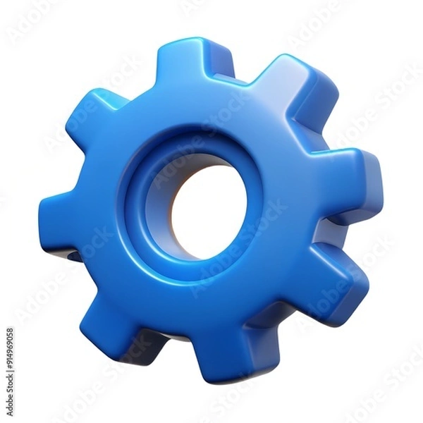 Fototapeta Blue gear 3D render icon isolated on white background