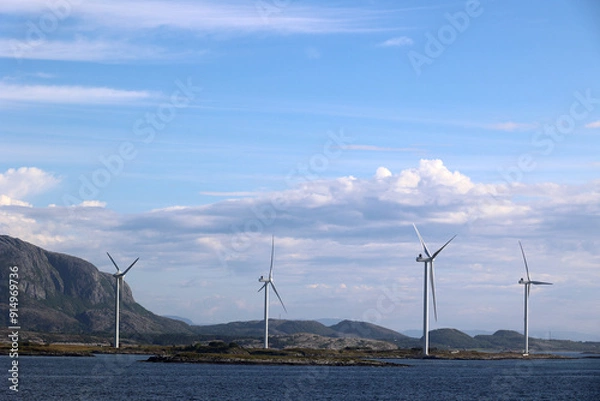 Fototapeta Wind turbines on the coast of Trondelag, Norway  