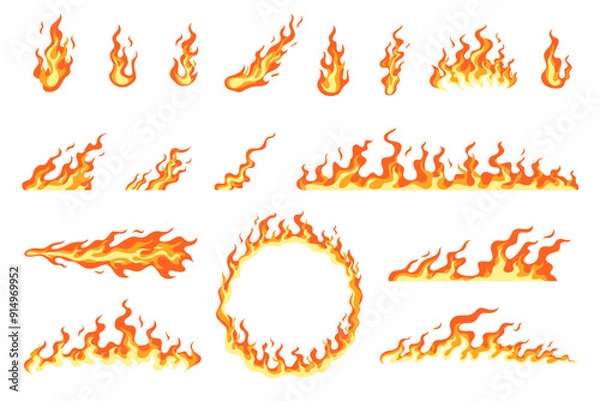 Fototapeta collection of fire elements in flat style