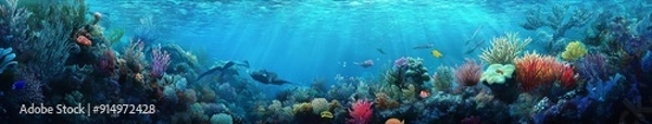 Obraz Symphonic Corals: An Animated Underwater Ballet of Corals and Marine Life in an Abstract Oceanic Art Odyssey,Abstract concepts, game concept art, storybook illustrations, comic strips, book illustrati
