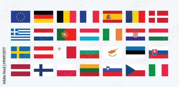 Fototapeta National Flag of All European Union countries. Set of European Union country Flag.
