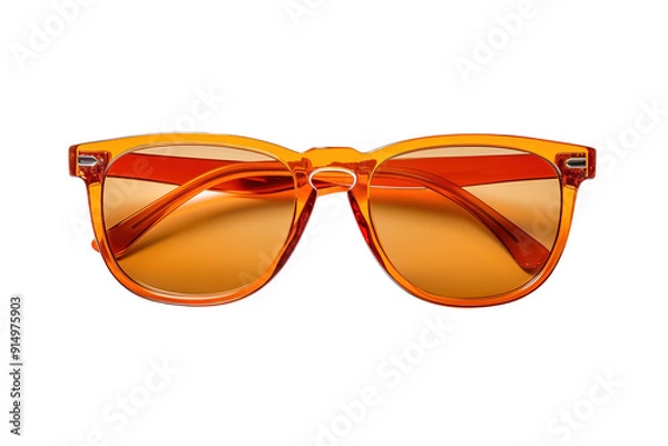 Obraz Stylish Orange Sunglasses Displayed Against a Bright Summer Background With Reflections on Transparent PNG Background.