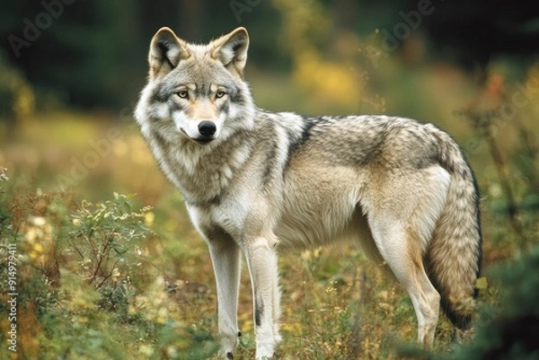 Fototapeta A grey wolf Canis lupus , ai
