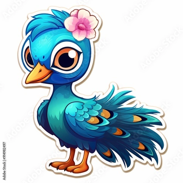 Obraz A vibrant and detailed illustration of a majestic peacock showcasing its beautiful feathers.