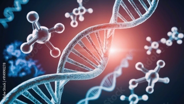 Fototapeta 3D Illustration of Mutated DNA and Molecular Structures in Biotechnology