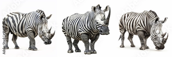 Obraz Rhinoceros with Zebra Stripes on White Background