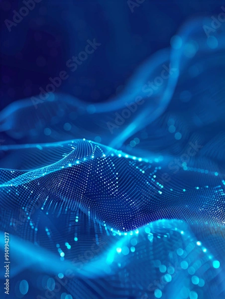 Obraz Abstract Blue Technological Background with Flowing Digital Waves and Dots