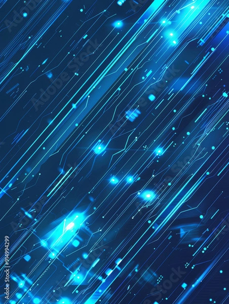 Fototapeta Minimalist Blue Abstract Technological Background with Diagonal Digital Lines