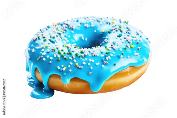 Fototapeta Delicious Blue Frosted Donut With Sprinkles on a White Background on Transparent PNG Background..