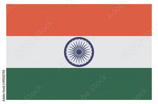 Fototapeta india flag on canvas cloth in tri colors with a round logo in the centre, Ashoka Chakra. Indian national flag for Independence Day celebration, poster, flyers, web and print media