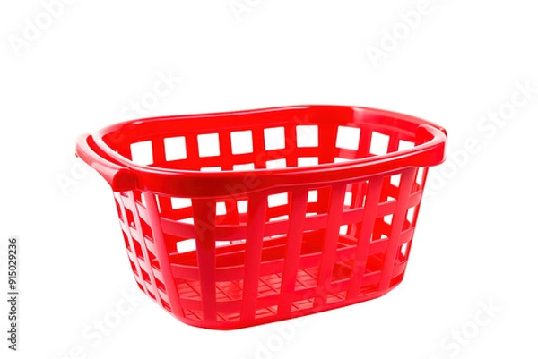 Obraz Vivid Red Laundry Basket Perfectly Placed Against A Pristine White Background on Transparent PNG Background..
