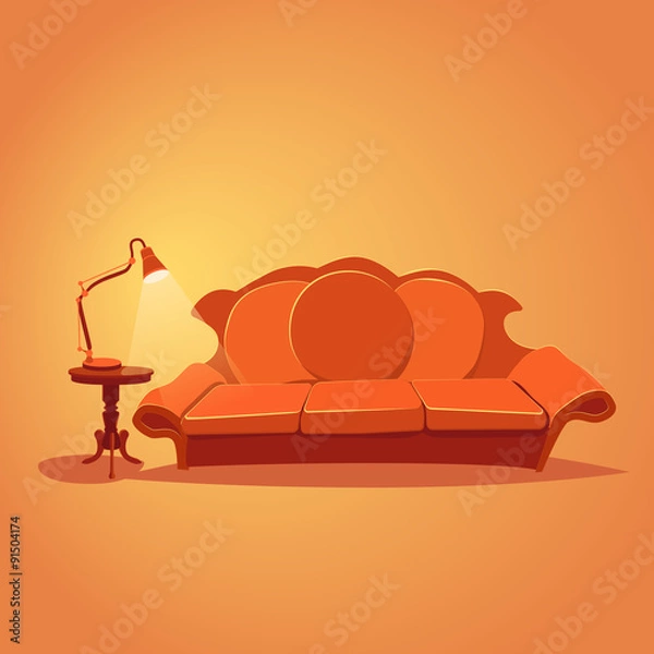 Obraz Cozy home stuff. Comfortable home place to read newspapers or books. Sofa against orange Background.