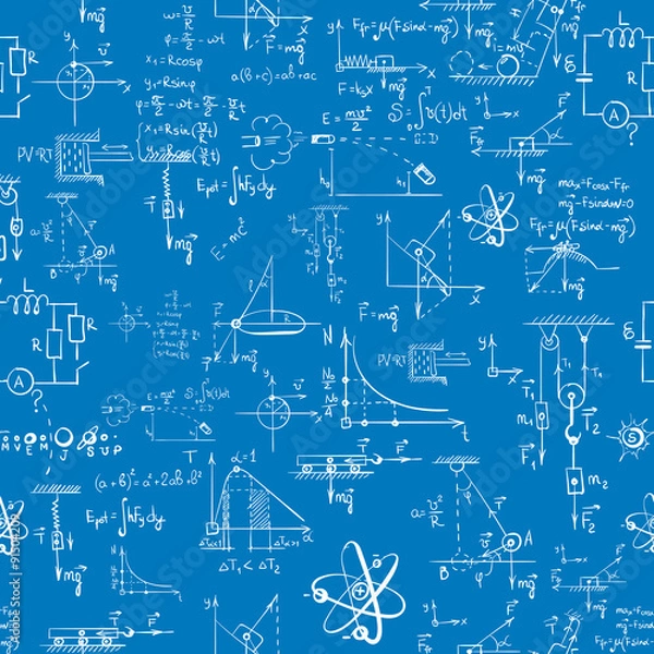 Obraz Seamless pattern of formulas and pictures concerning to physics. EPS 8.