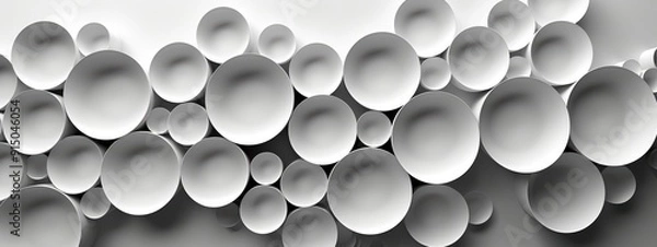 Obraz Abstract overlapping circles with light grey shadows on a white background.