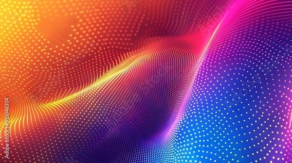 Fototapeta Holographic blur abstract background featuring a gradient circle with vector grain noise texture. The design blends neon iridescent colors in a watercolor gradient mesh.