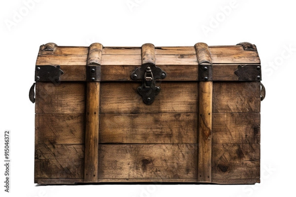 Obraz A Rustic Wooden Treasure Chest Holding Secrets Under the Warm Glow of a Sunset on Transparent PNG Background..