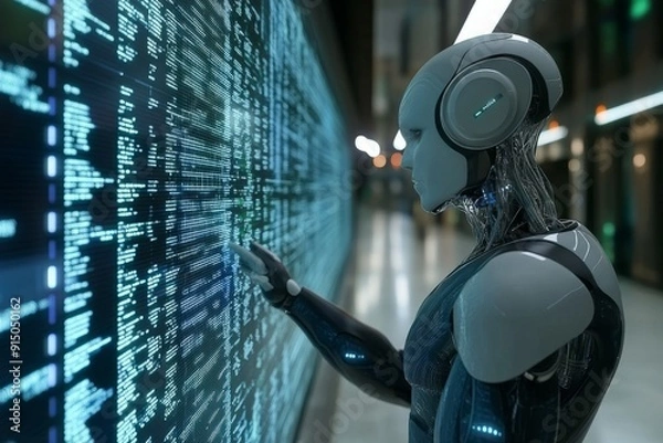 Fototapeta Pill covered head in a digital data stream backdrop representing the digitalization of healthcare and the personalization of medical treatment